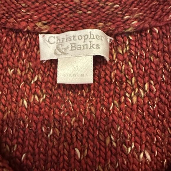 Christopher & Banks Y2K Marled Knit Sweater M Red Acrylic Diamond Cable Trim VTG - Picture 4 of 5